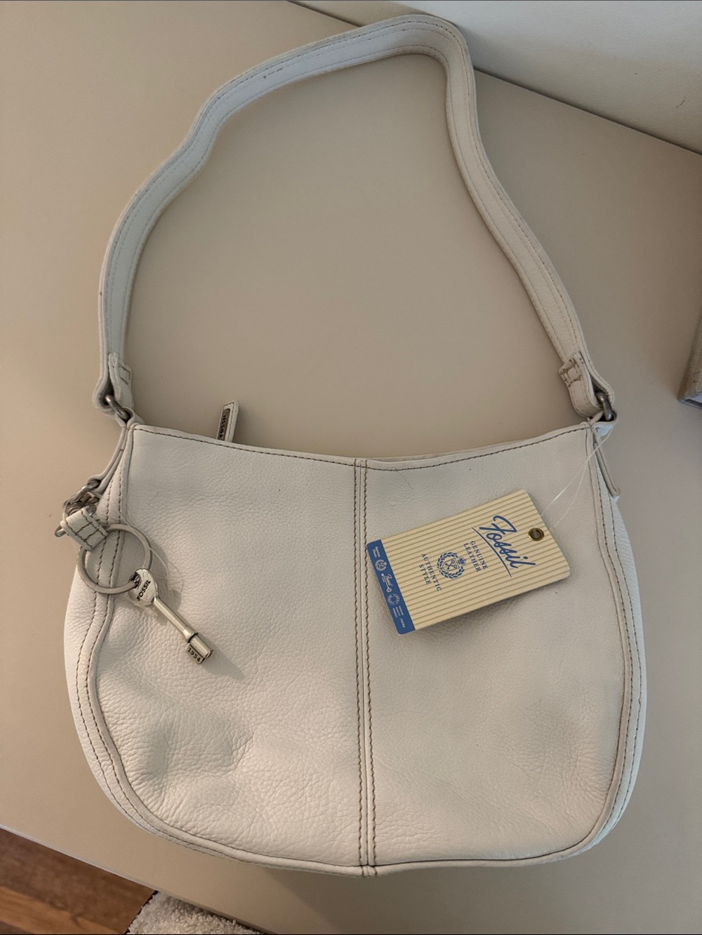 NEW Fossil Off-White Leather Bag with Key Charm